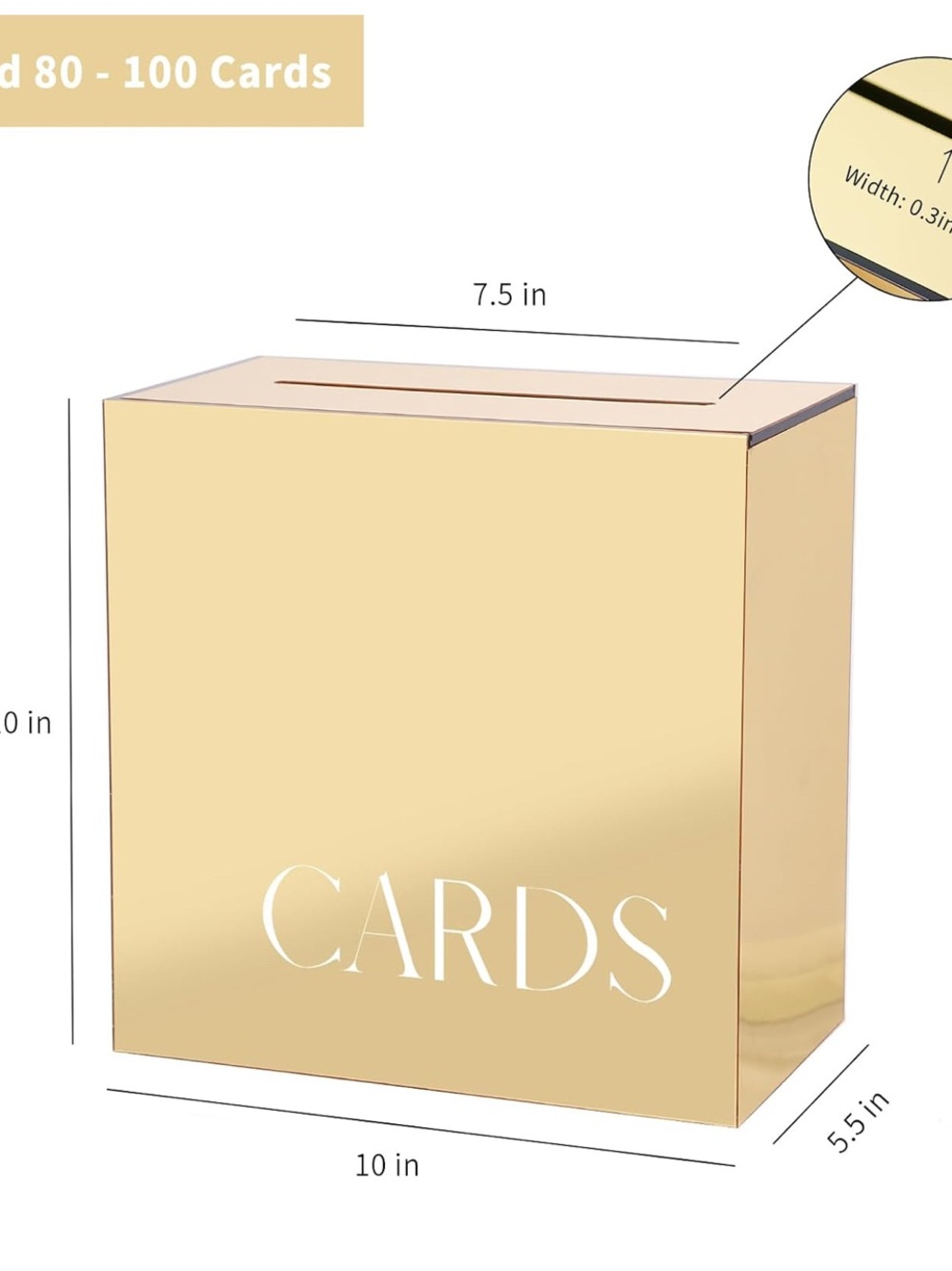 Gold Metallic Card Box - 'CARDS' Slot